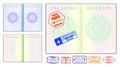 Set of realistic blank passport pages or empty passport with watermark and stamps or open foreign passport pages. eps 10 vector Royalty Free Stock Photo