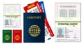 Set of realistic blank passport pages or empty passport with watermark and stamps or open foreign passport pages. eps 10 vector Royalty Free Stock Photo