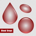 Set of Realistic blood drops with shadow on transparent background Royalty Free Stock Photo