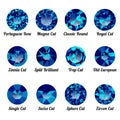 Set of realistic blue amethysts with round cuts
