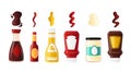 Set Realistic Bottles Sauces with Blank Labels. Various Dressing Soy, Hot Chili, Mayonnaise and Mustard, Tomato Ketchup