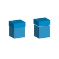 Set of realistic boxes with lid on white background. 3d illustration for design. Open and closed box.