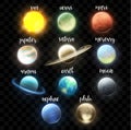 Set realistic bright planets. Light cosmic effects. Solar system. Space