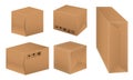 Set of realistic brown cardboard isolated or mock up fragile packaging or packaging online shop store.