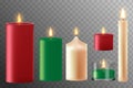 Set of realistic candles of different color