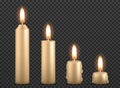 Set of realistic burning candles isolated