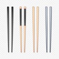 Set of realistic chopsticks. Chopstick element Asian or oriental traditional culture. Vector isolated on white