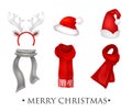 Set of realistic Christmas decorations with inscription Merry Christmas