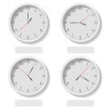 Set of realistic classic round clocks showing various time. World time clock, different time zone vector illustration.