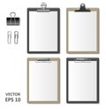 Set of Realistic clipboards with blank white paper sheet. Notepad information board Template for corporate identity