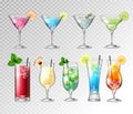 Set of Realistic cocktails on transparent background.