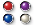 Set of realistic colored retro lamps with metallic borders. Kit of realistic colored lamps, used in production. Button with