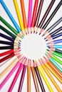 Set of Realistic Colorful Colored Pencils lined in circles Royalty Free Stock Photo