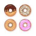 Set of realistic colorful donuts isolated on white background. Top view doughnuts collection into glaze for menu design, cafe Royalty Free Stock Photo