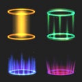 Set of realistic colorful magic portals on dark background. Isolated vector illustration