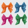 Set of Realistic colorful satin bows on checkered background. Template for brochure or greeting card. Vector