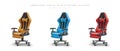 Set of realistic computer chairs of different colors. Ergonomic gamer furniture Royalty Free Stock Photo