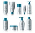 Set of realistic cosmetic bottles vector. Mock up collection of skin care product bottles for advertising purposes isolated.