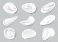 Set of realistic cosmetic cream smears. White creamy drop skincare cream product lotion thick fresh smooth smear isolated vector Royalty Free Stock Photo