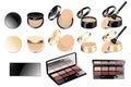 Set of realistic cosmetic makeup products. Blank template of containers for face cosmetic, eyeshadow, lipstick, brush, powder,