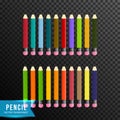 Set realistic crayon, pencil . vector illustration, isolated on transparent background Royalty Free Stock Photo