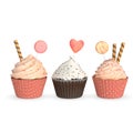 Set of realistic cupcakes on white background