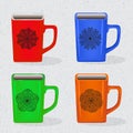 Set of realistic cups with floral pattern.