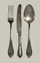 Realistic fork, spoon and knife in vintage style Royalty Free Stock Photo