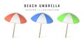 Set of realistic 3D beatch umbrella isolated on white background. Summertime object. Vector illustration Royalty Free Stock Photo