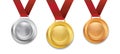 Realistic 3d Champion Gold medal with red ribbon