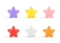 Set of realistic 3d colorful glossy stars. Decorative 3d design of winner emblem, icon symbol of victory, cute star icon, cartoon