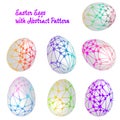 Set of realistic 3D Easter eggs with abstract grid pattern. Royalty Free Stock Photo