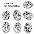 Set of realistic 3D Easter eggs with abstract grid pattern. Royalty Free Stock Photo