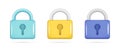 Set of realistic 3d glossy closed lock icon. Data protection, 3d locked padlock element, protected symbol, security icon, safety