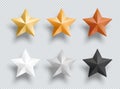 3d Metal Stars Gold Silver Bronze Vector Elements Set