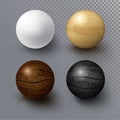 Set of Realistic 3D White Ball and Wooden Sphere Royalty Free Stock Photo