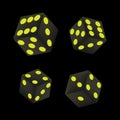 Set of realistic dice with yellow dots illustration. Casino, excitement, gambling, cards, luck, win, bet. Vector icons for Royalty Free Stock Photo