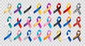 Set of realistic different color ribbon awareness ribbons. Elements for design. Vector ribbon various colors isolated on Royalty Free Stock Photo