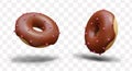 Set of realistic donuts in vertical and horizontal position. Glazed dessert with sprinkles