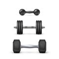 Set of realistic dumbbells. Equipment for bodybuilding and workout. Vector illustration