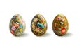 Set of realistic Easter eggs with floral tracery on a white background.The main symbols of the spring holiday. Vector