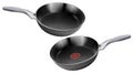 Set Realistic empty metal frying pan with a non-stick coating, composition isolated black objects on white background. Vector Royalty Free Stock Photo