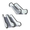 Set of realistic escalator stairway electronic equipment vector illustration. Moving ramp stairs