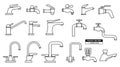 Set of realistic faucet icon with editable stroke to modify or faucet icon sign bathroom symbol line or faucet for sink control Royalty Free Stock Photo