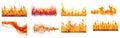 set of Realistic fire flame, Flame symbols. Set of red and orange fire flame. on white background Royalty Free Stock Photo