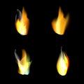 Set of realistic fire flames on black background Royalty Free Stock Photo