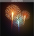 Set realistic fireworks different shapes. Colorful festive, bright firework Royalty Free Stock Photo