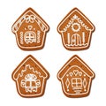 A set of realistic gingerbread houses. Delicious winter pastries. Isolated vector