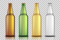 Set of Realistic glass beer bottles isolated on transparent background. blank beer bottle Mock up template for product