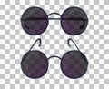 Set of realistic glasses with round lenses isolated on the transparent background. Frontal view with bows. Vector